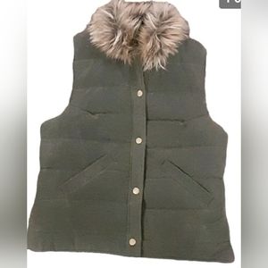 Ladies Stormy Kromer Vest Faux Fur Collar Sz S Distressed Hunter Green